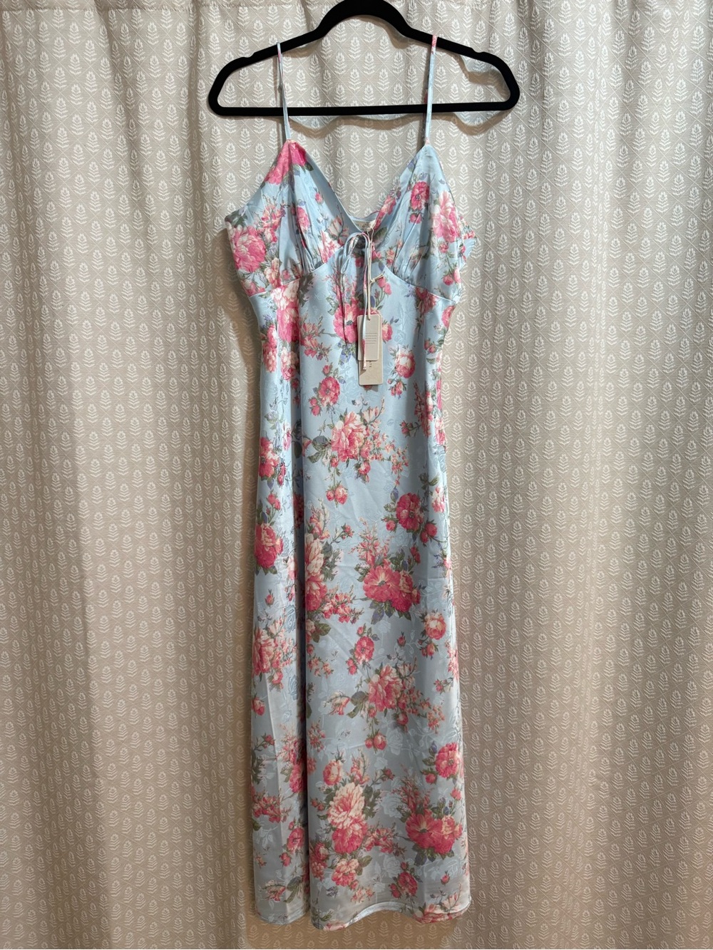 Altar'd State Pink Floral Maxi Slip Dress on Light Blue